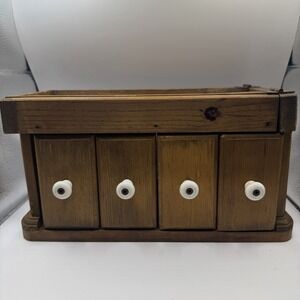 Vintage Handcrafted Wooden Gothic Apothecary / Spice / Tea Chest Of 4 Drawers
